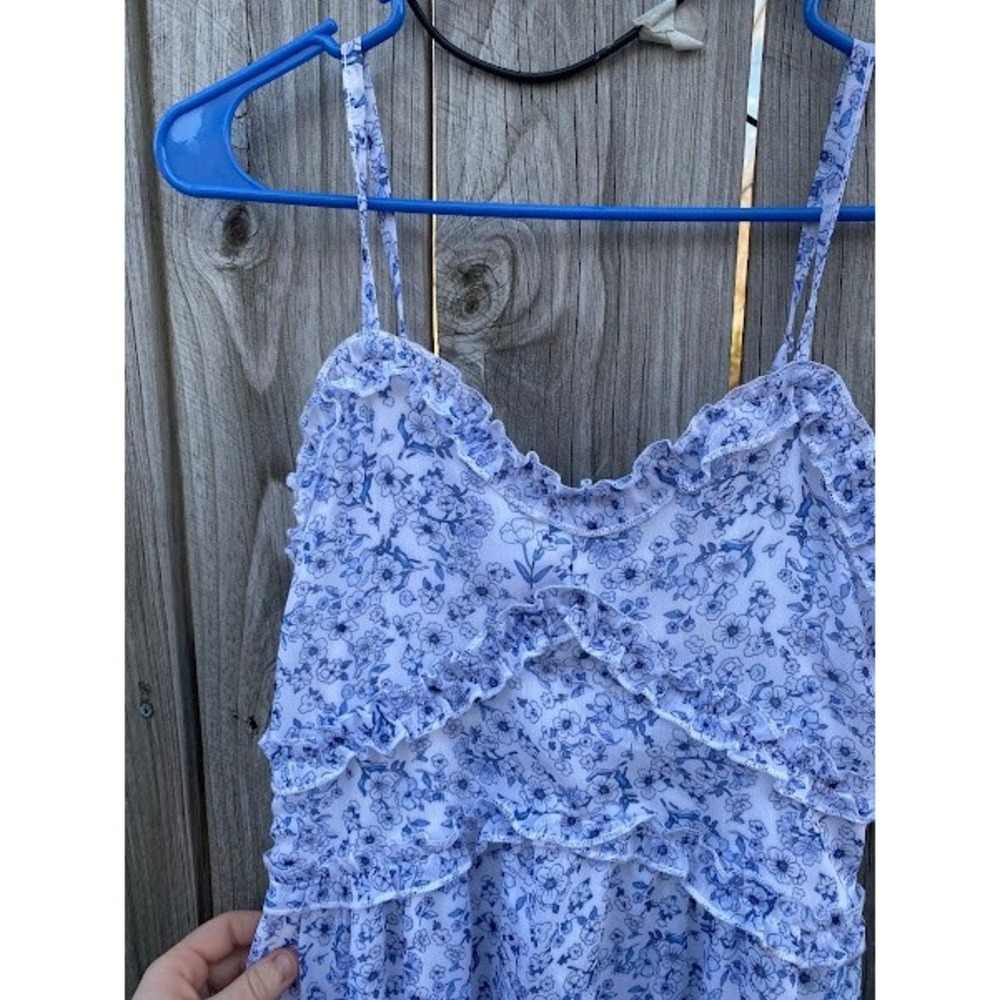 No Boundaries‎ Blue Floral Ruffle Midi Sundress White Sleeveless RN52469 S 3-5 - Picture 5 of 5